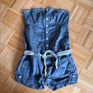 Only Gray Strapless Button-Front Romper with Braided Belt